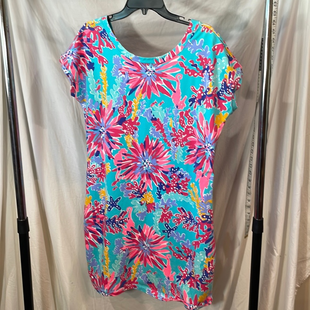 Lilly Pulitzer Anastasia Beach Coverup Dress in Aqua, Trippin and Sippin - L